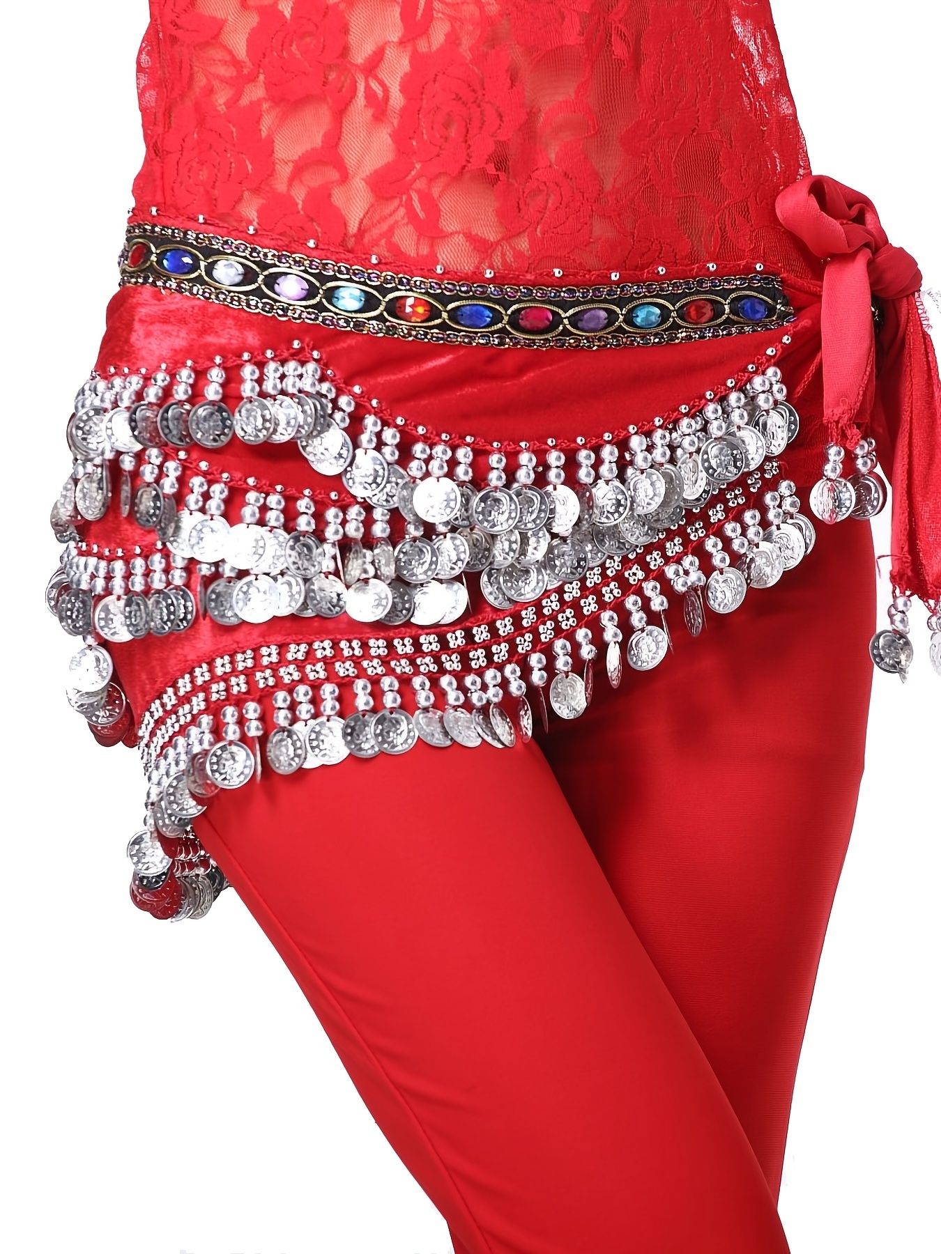 Bellella Dames Jupe Courte Pompon Hanche Écharpe Ventre Danse Mini Jupes  Boho Taille Haute Performance Tenue Vacances Or Bleu une Taille 