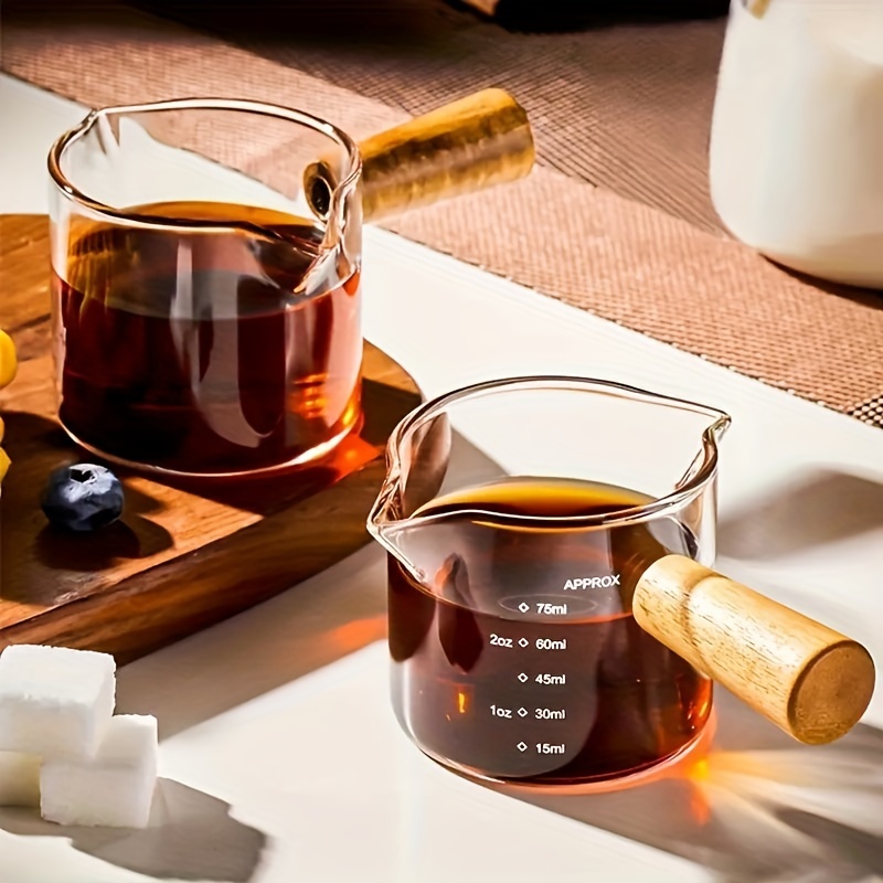 Mini Coffee Pitcher With Wooden Handle, Glass Milk Frothing