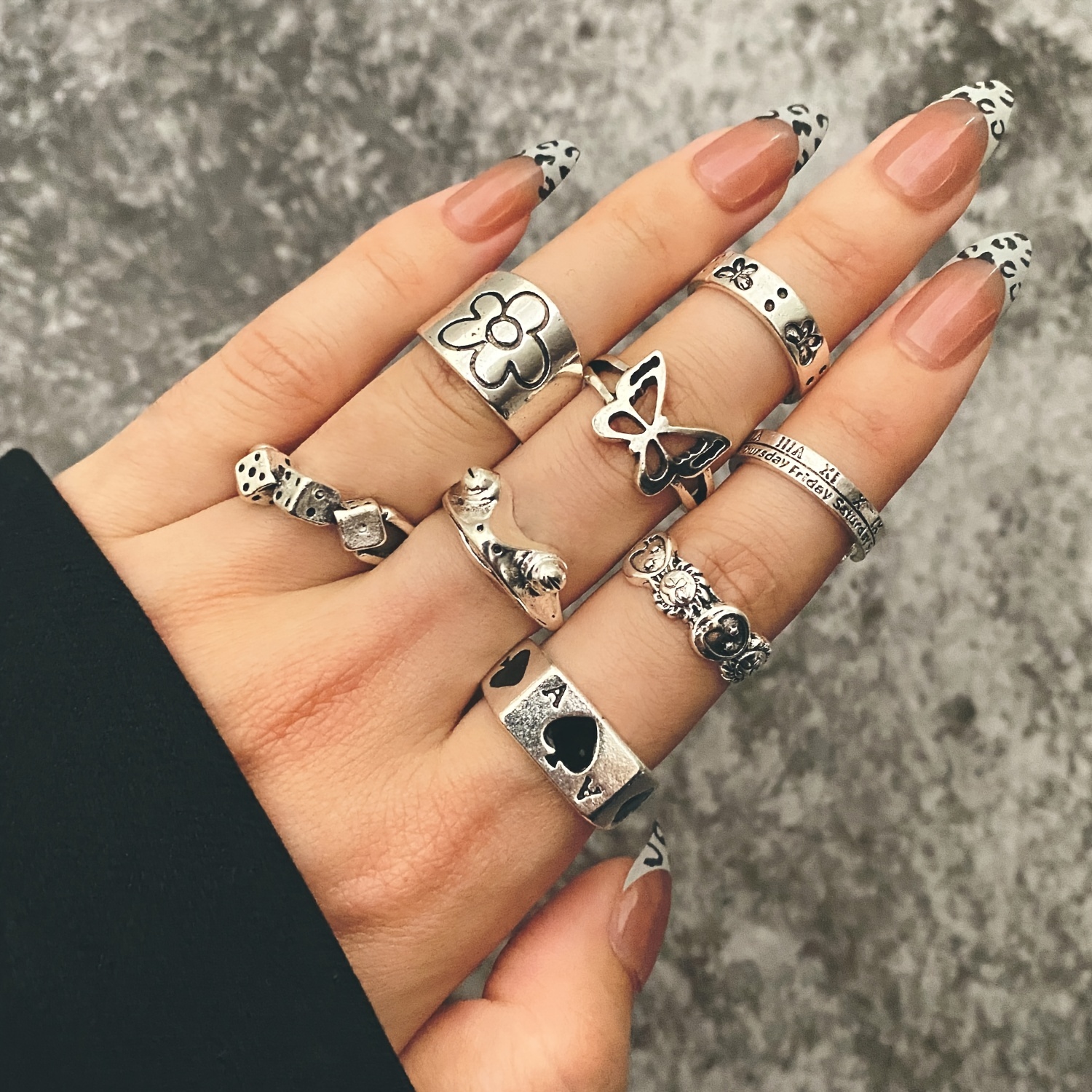 24pc Antique Silvery Vintage Stackable Ring Set, Punk Style