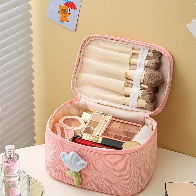 Colorful Quilted Cosmetic Bag, Portable Toiletry Wash Pouch, Zipper Clutch  Makeup Bag With Heart Pattern - Temu