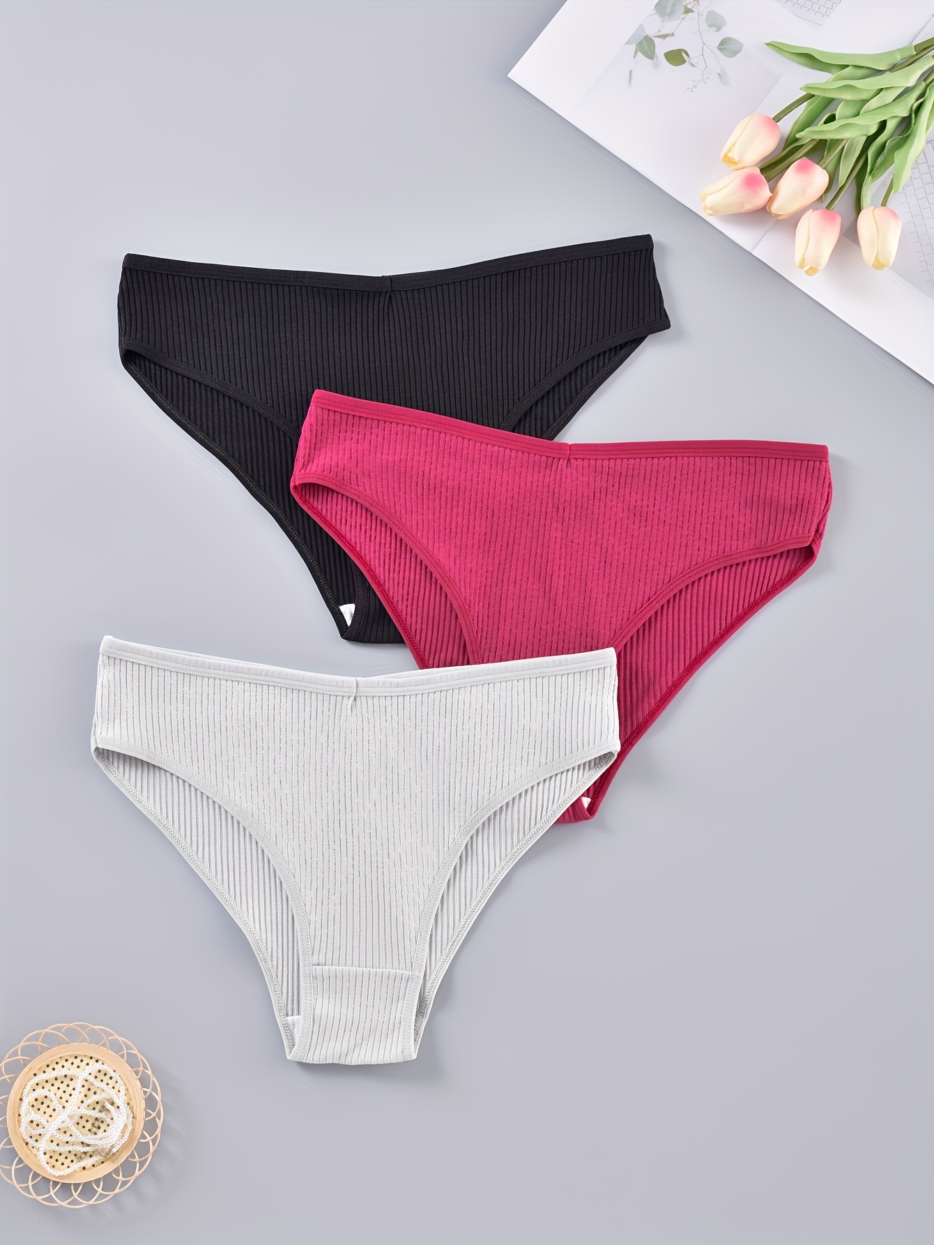 3 Pack Ribbed Soft Seamless Panties For Women