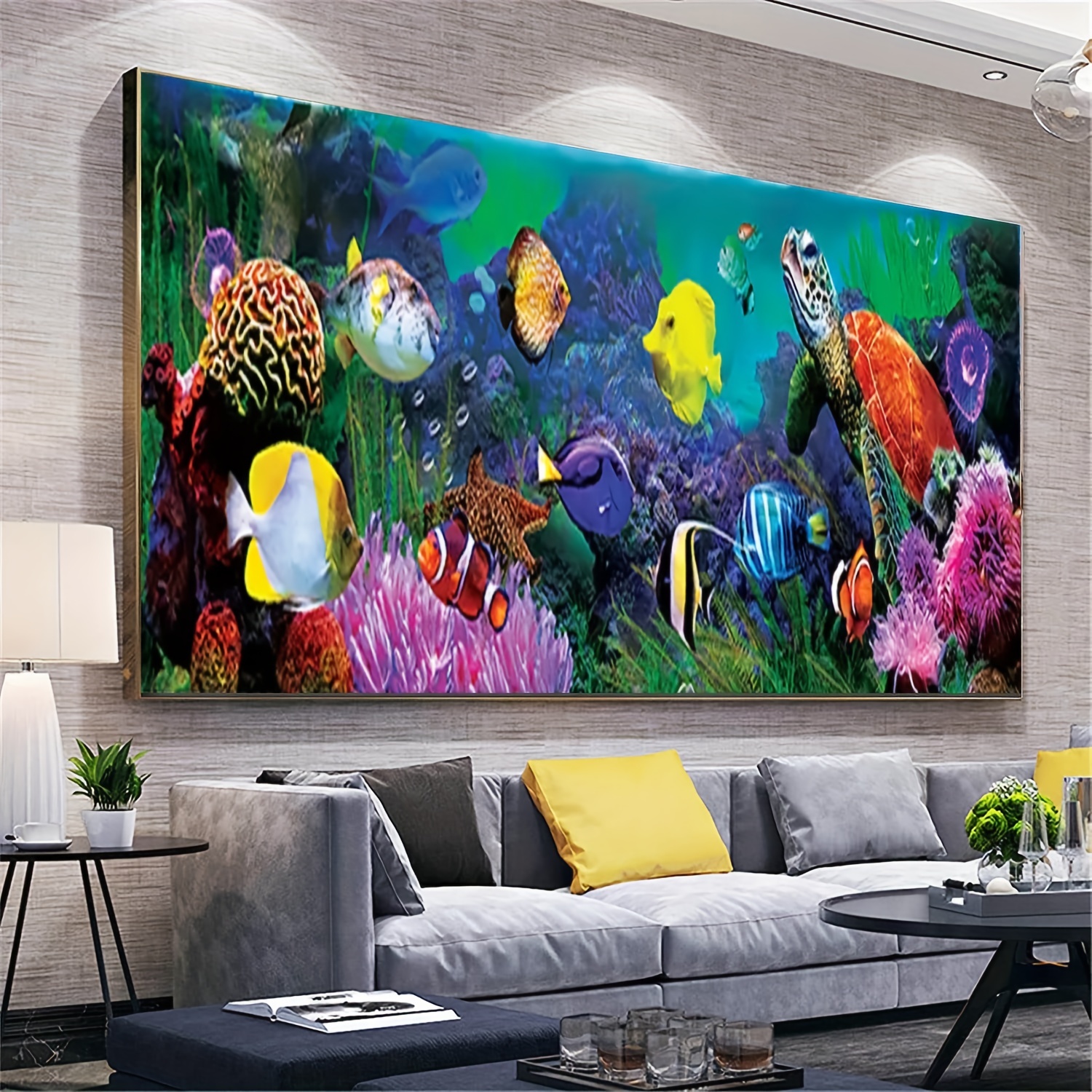 Sea Turtle Diamond Painting DIY 5D, Underwater Fish Numbering Kit,  Angelfish Artwork Coral Reef Wall Art Aquarium Crystal Rhinestone  Embroidery