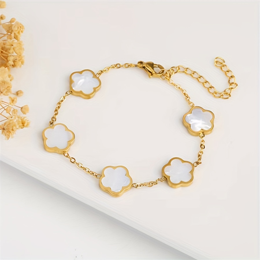 Gold Filled 18k Bracelet With Mother of Pearl Cleef Clover 