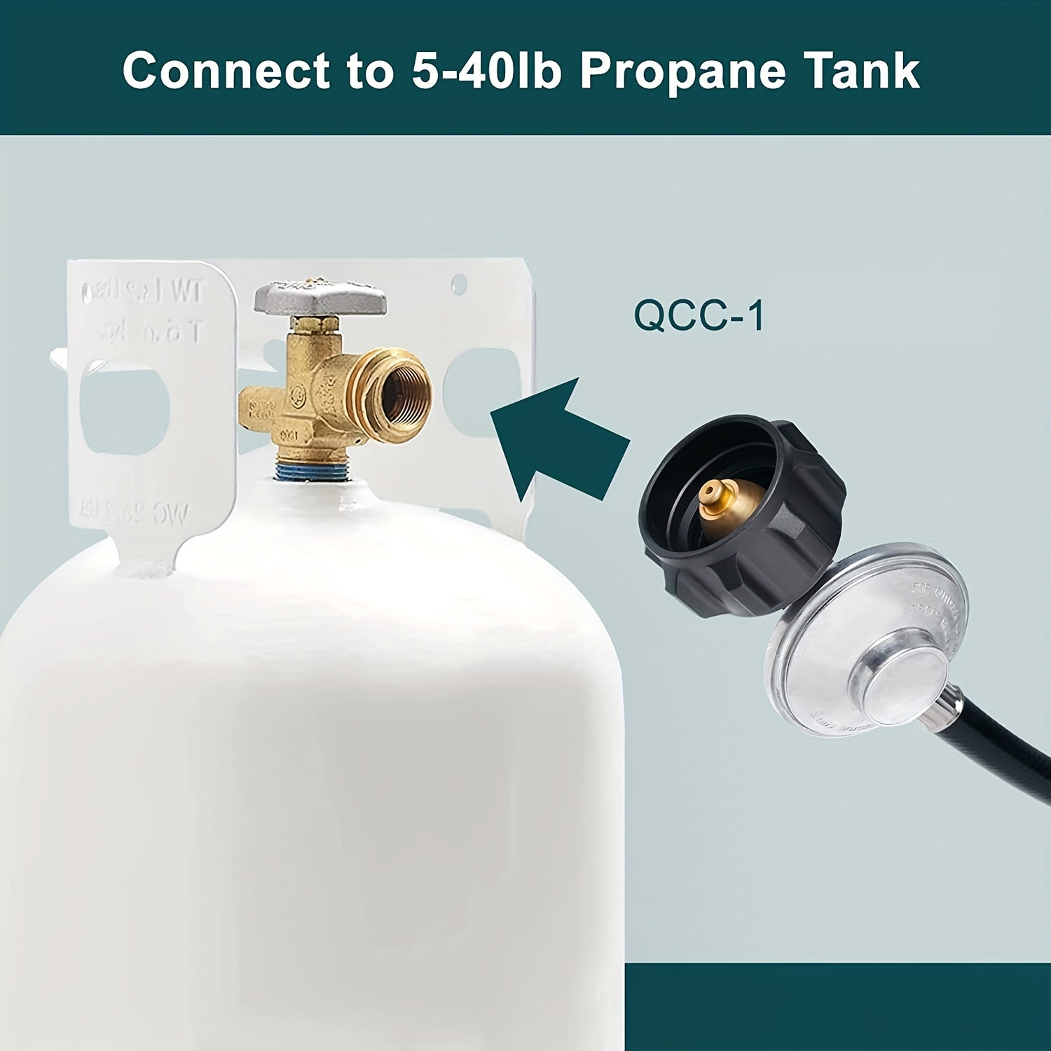 Regulador de propano de baja presión con manguera de 5 pies tipo 1 (QCC 1)  Conexión - Se adapta a la mayoría de parrillas de gas LP, estufas, mesas