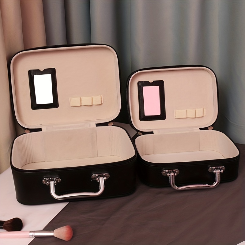 Leather Makeup Train Case with Mirror and Handle
