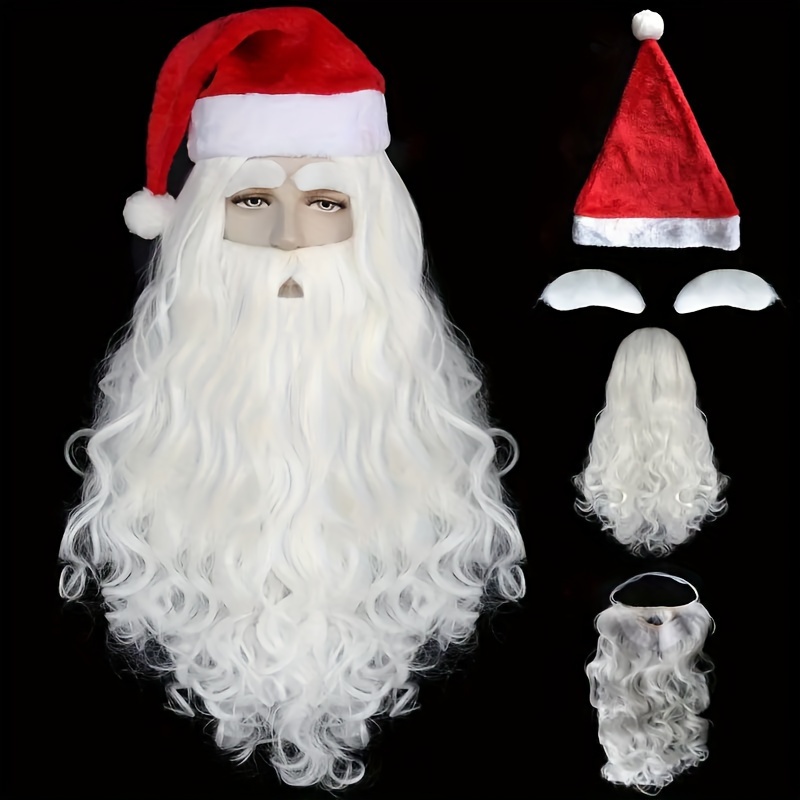 1 Set, Cute Santa Claus Wig & Beard & Eyebrows & Christmas Hat & Glove Set, For Men Women Party Holiday Decors, Costume Cosplay Props Photography Props, Chrristmas Gift, Ideal choice for Gifts for stocking stuffers details 2