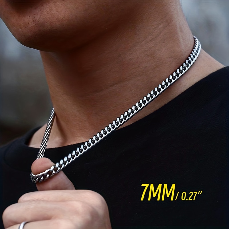 Mens Silver Stainless Steel Necklace Chain | 16 Inches | 7mm Width | Boys  Necklace (Length: 16 Inches)