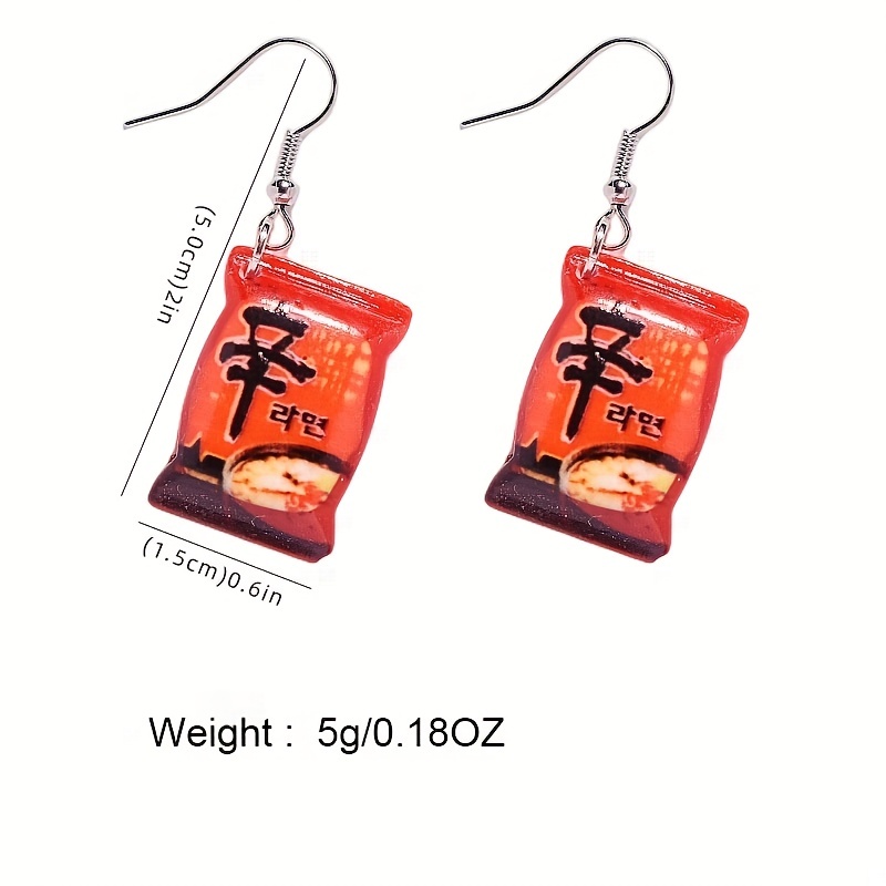 Y2K Kpop Instant Noodles Resin Drop Earrings, Statement Dangle
