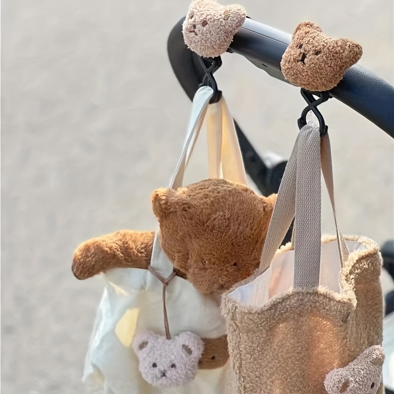 1pc Cartoon Plush Bear Doll Baby Stroller Hook, Multifunctional Mommy Bag Hanger, Wheelchair Car Clip For Diaper Pouch/Purse, Baby Stroller Hooks Clips