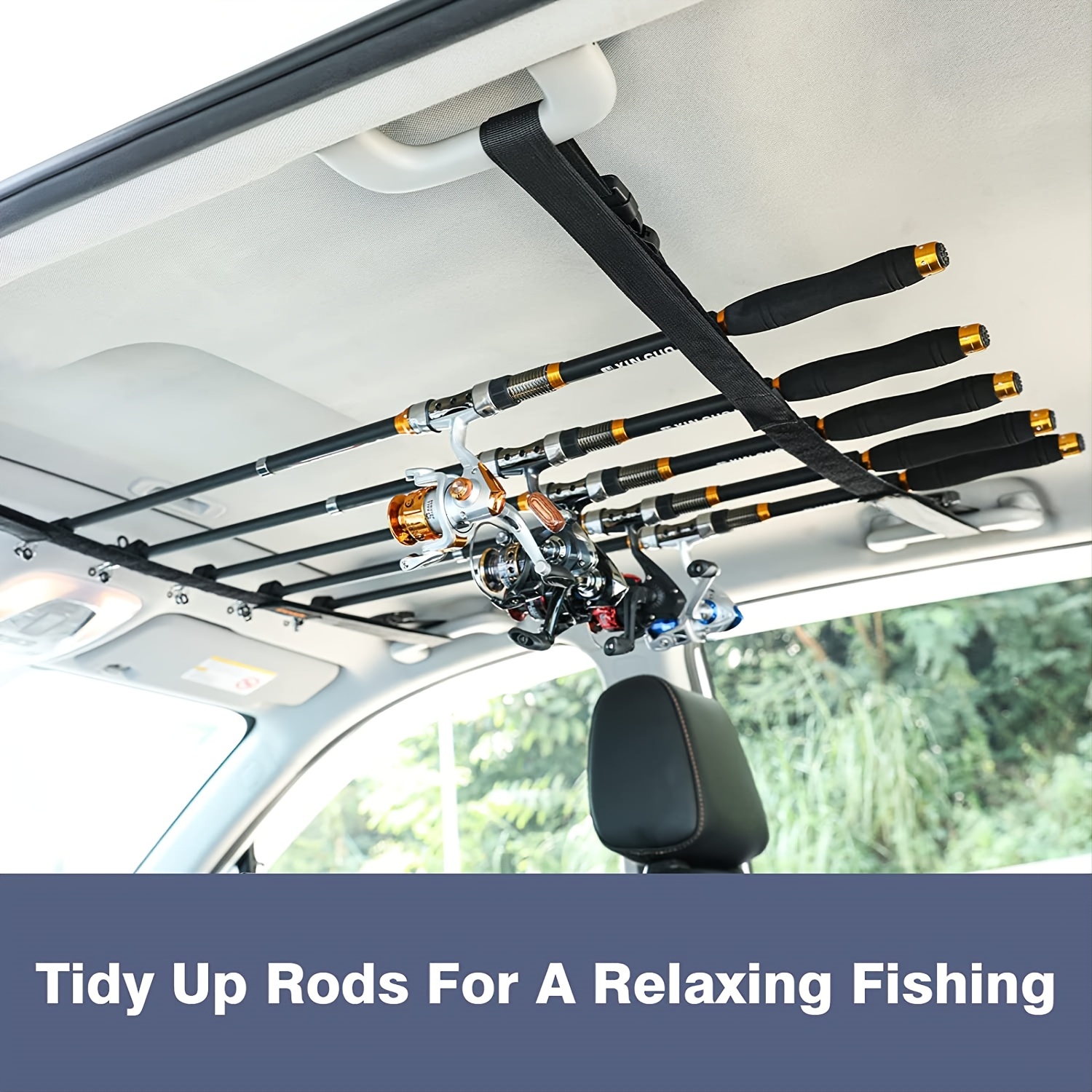 Car Fishing Rod Rack Adjustable Fishing Rod Holder Belt Strap