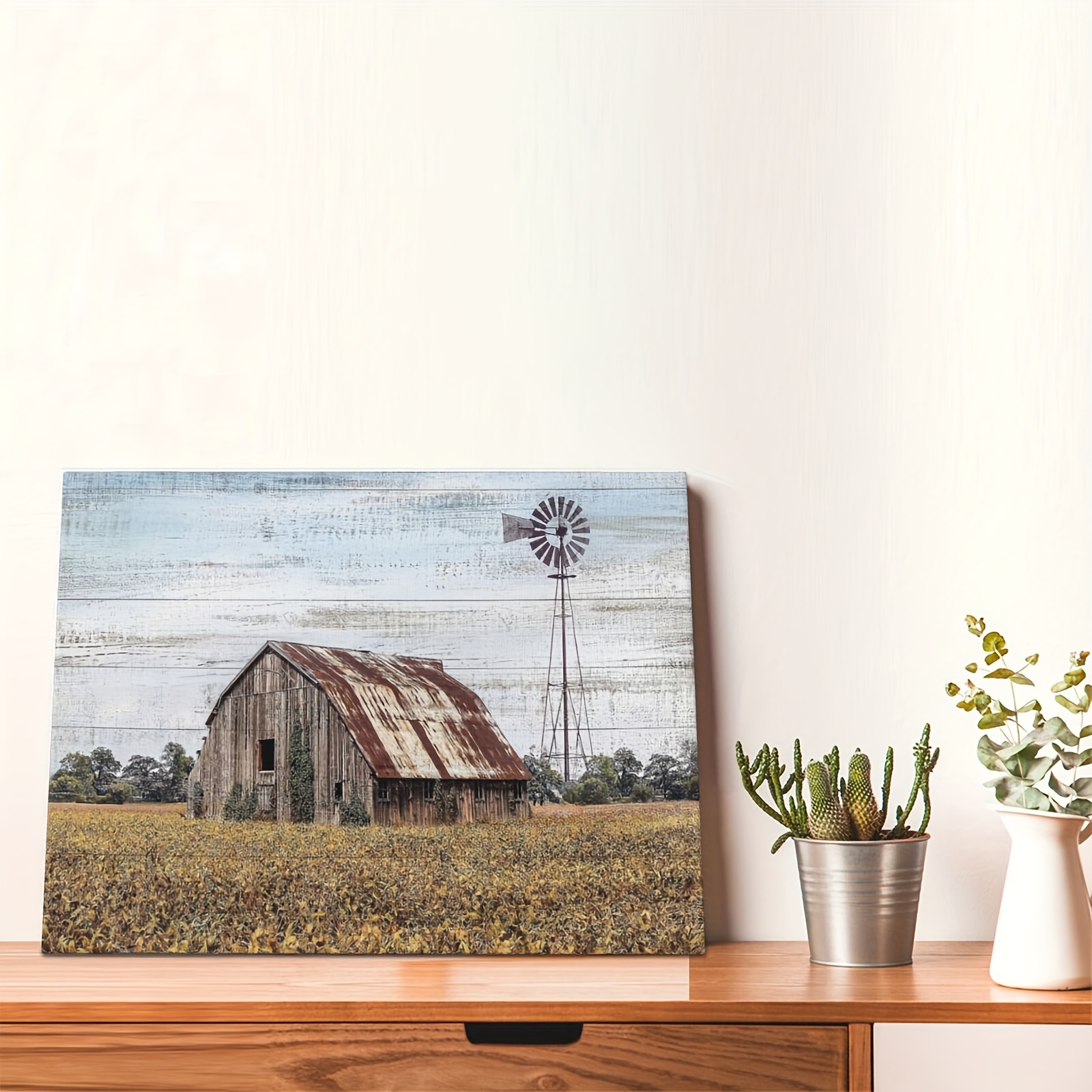 1pc Framed Rustic Canvas Print Poster Old Barn Windmill Canvas Wall Art ...