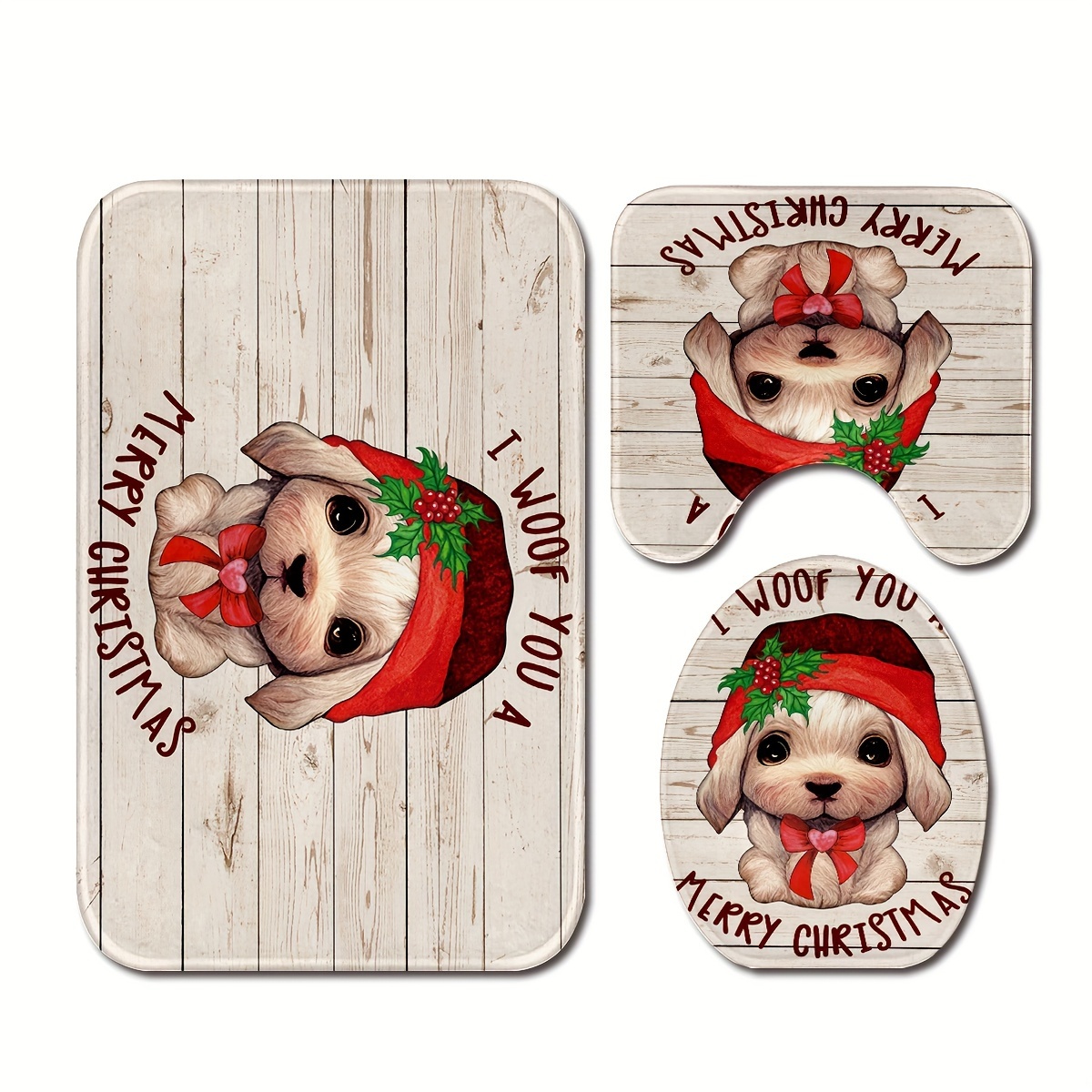 Christmas Cute Dog And Gift Printed Floor Mat, Three-piece Bathroom Mat  Set, Non-slip Mat, Water-absorbent Mat, Toilet Lid Mat, Toilet U-shaped Mat,  Floor Rugs - Temu New Zealand