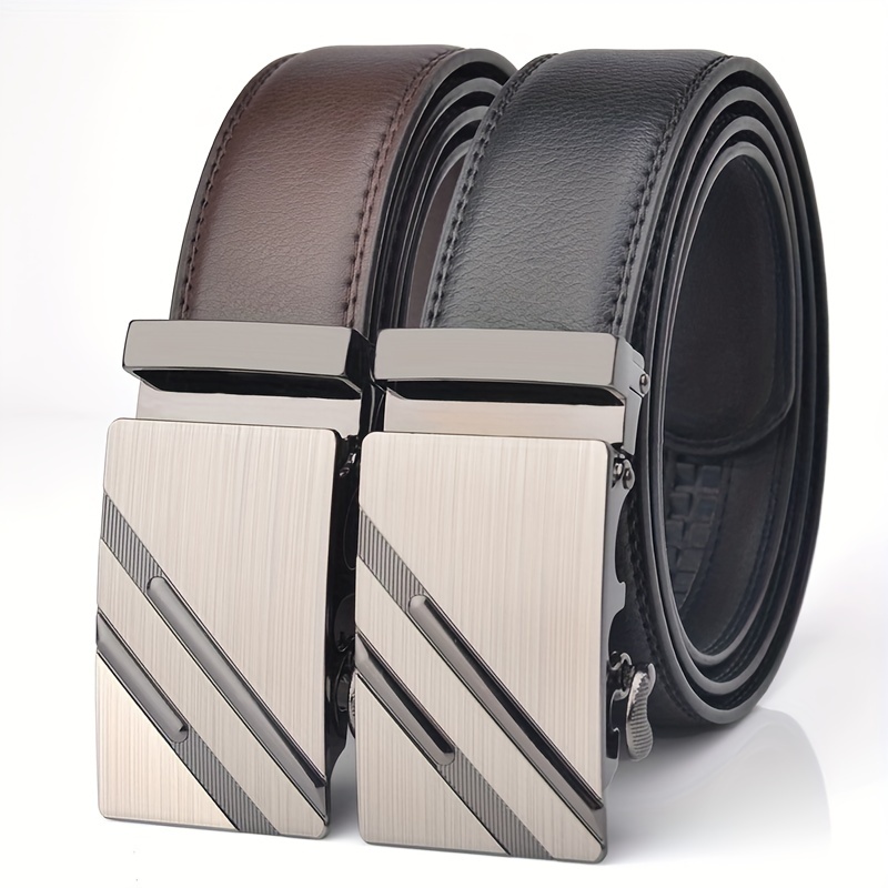 

Belts Men's Belt Genuine Leather Slim Strap Cowskin For Jeans Black Stretch Buckles For Suit Luxury Brand Ratchet Reversible, Ideal Choice For Gifts