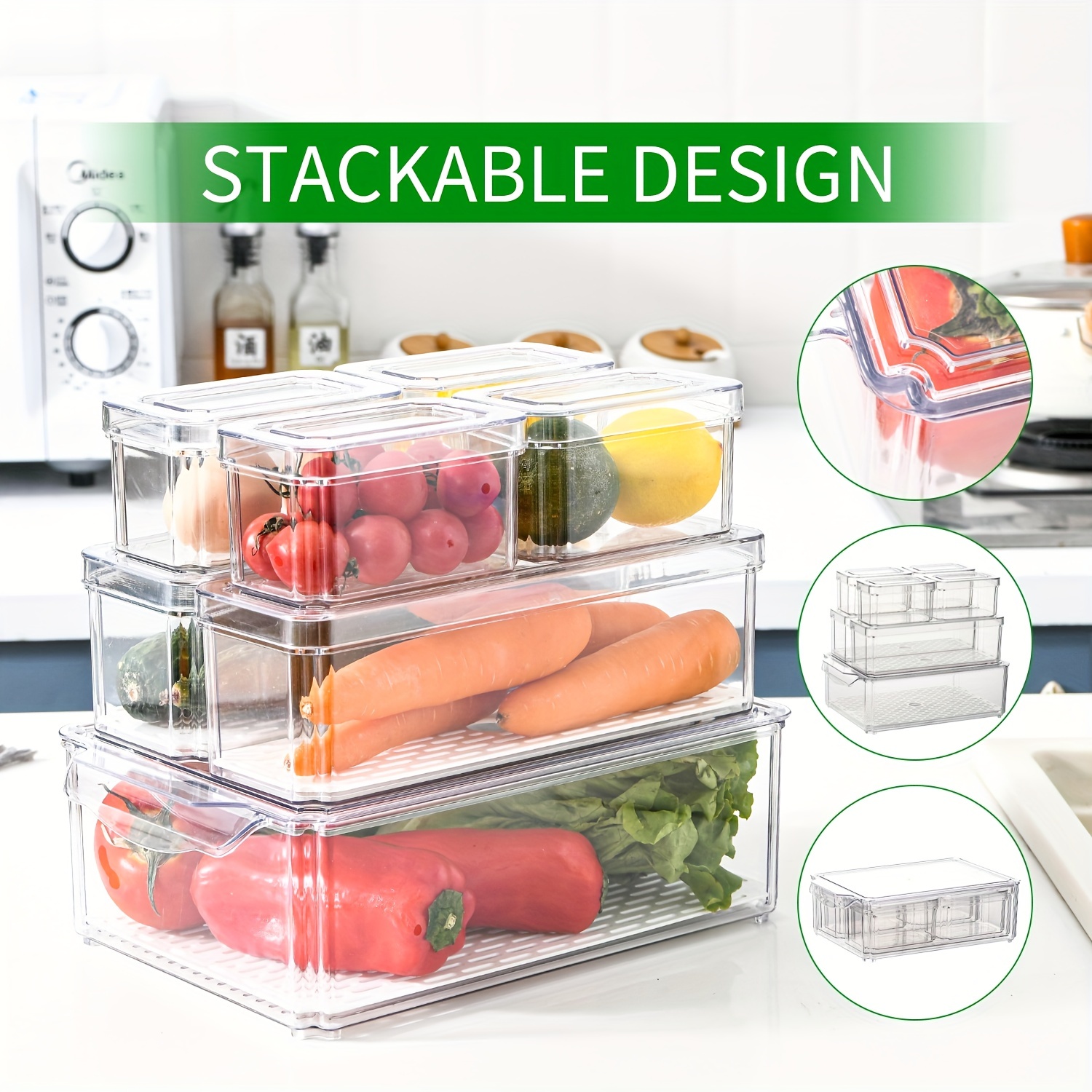 Fridge Organizers and Storage Clear, Fruit Containers for Fridge Stackable  Organizers with Lid, Plastic Vegetable Refrigerator Organizer Bins