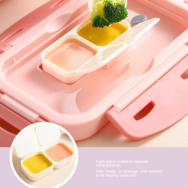 Large Capacity Lunch Box With Tableware and Grids Double Snap Rectangle Divided