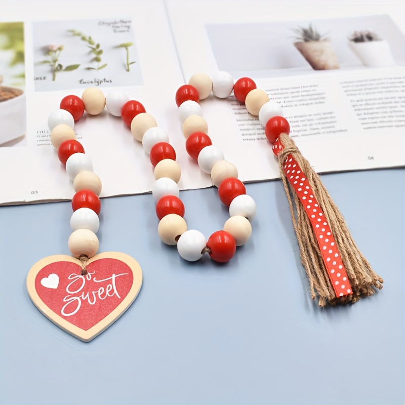 Valentine's Day Hemp Rope Tassel Beads Love Tag Color Wooden - Temu