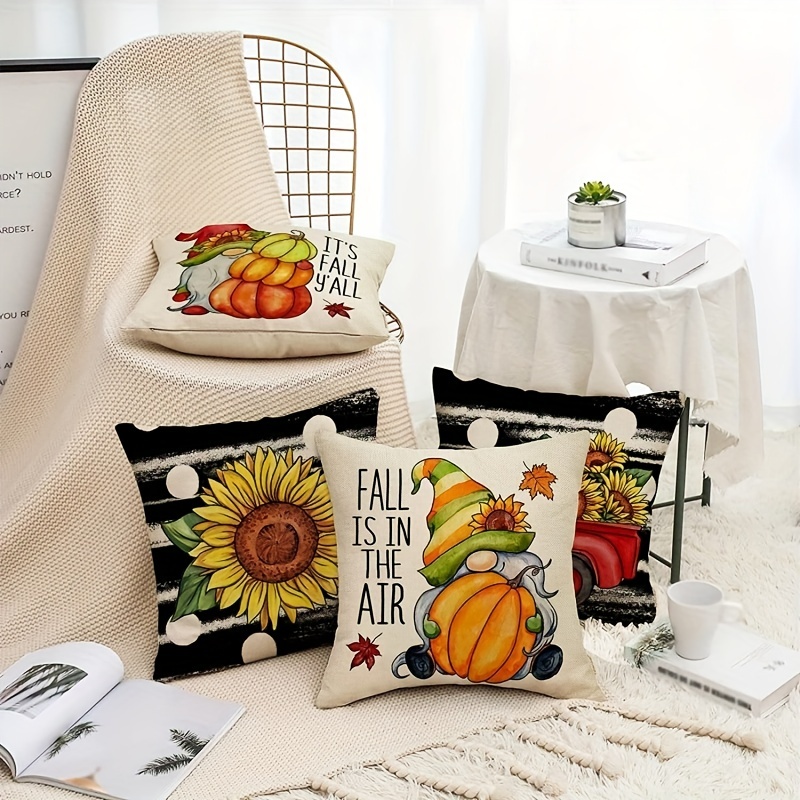 Autumn Thanksgiving Pillow Cases Cotton Linen Cushion Case Pumpkin Cushion  Cover Fall Farmhouse Home Party Decor