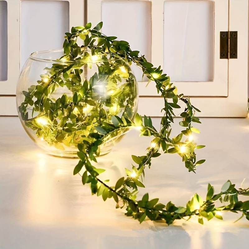 20LED Artificial Green Leaf Vine String Fairy Lights Garland Wreath Garden  Decor