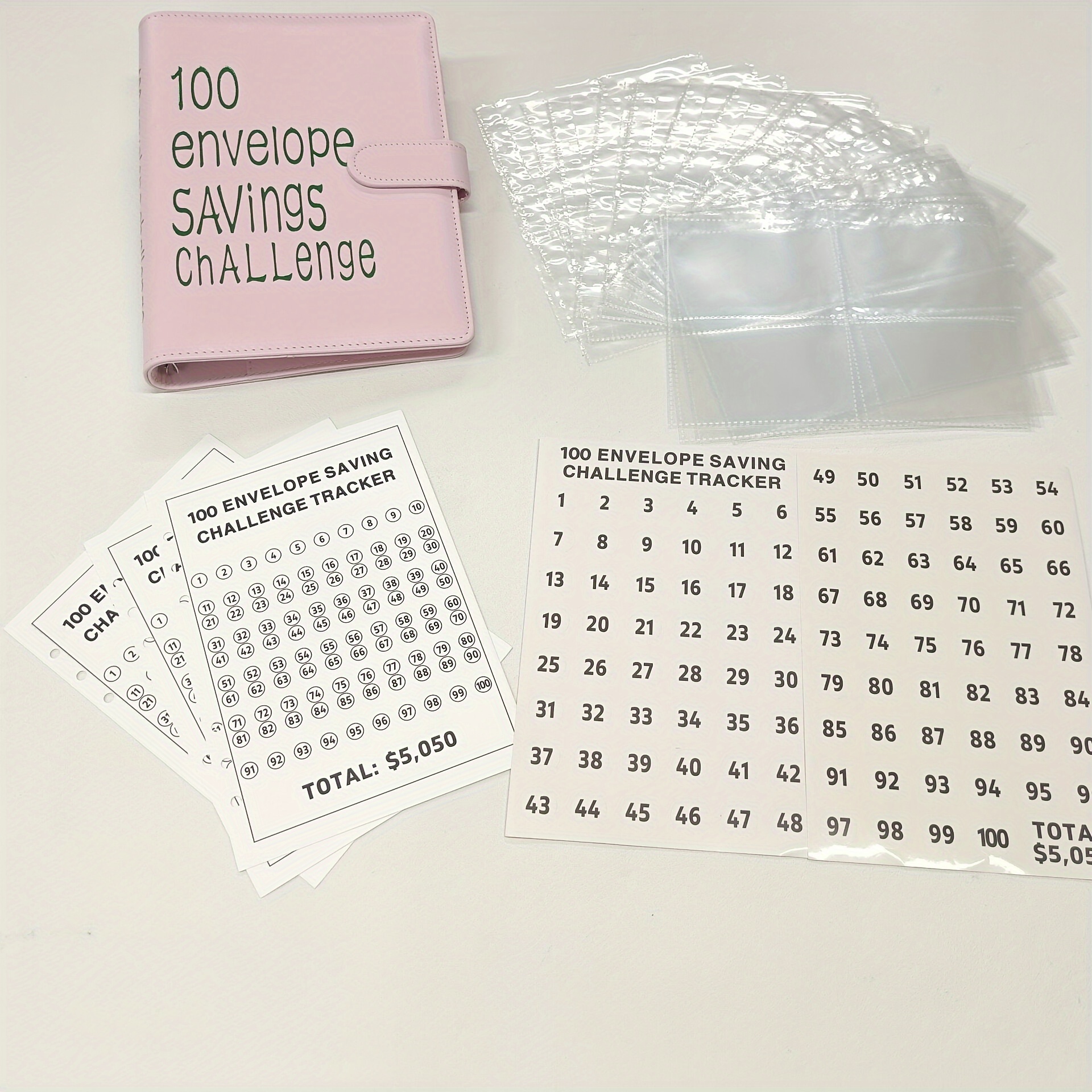 Carpeta de desafío de 100 sobres | Carpeta de ahorro A5 con sobres de  efectivo | Carpeta de presupuesto para planificar y ahorrar $5050 con  hebilla
