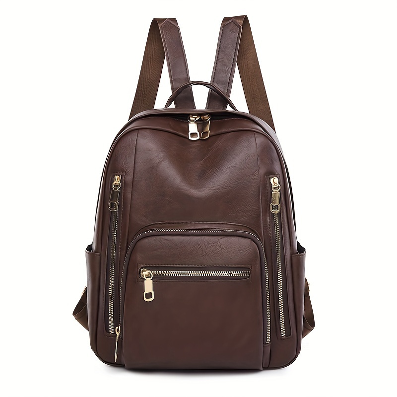 Retro Solid Color Backpack Simple Pu Leather Commuter Temu Ireland