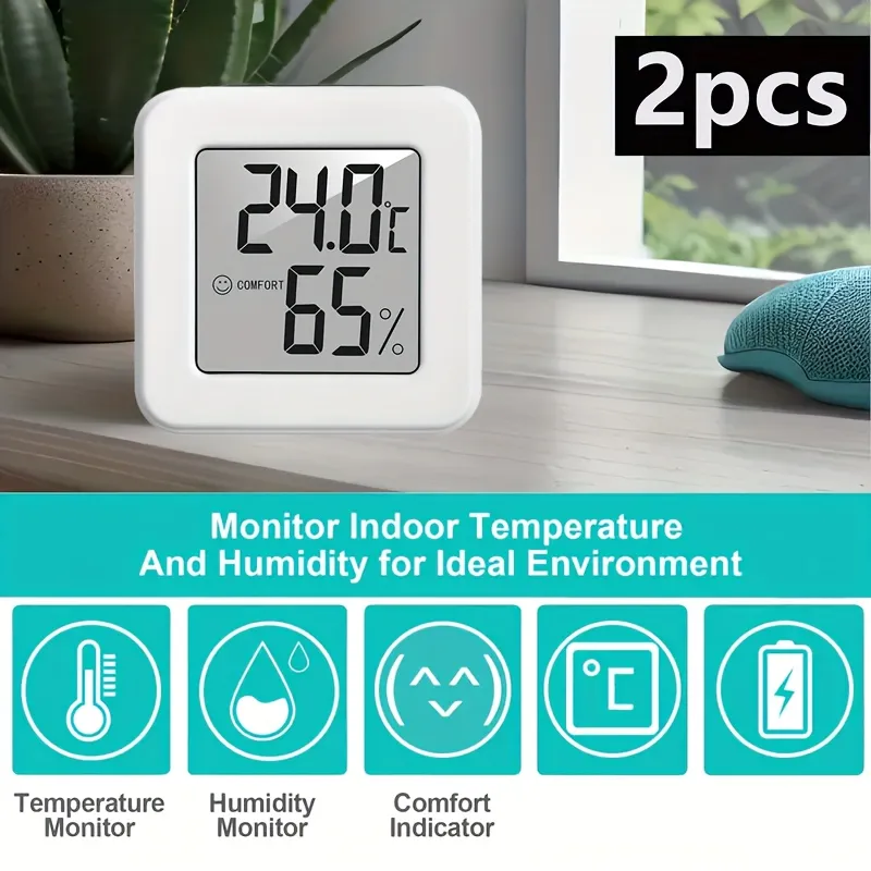 2pcs Mini Portable Room Thermometer LCD Digital Humidity Monitor 3M  Adhesive Backed Recyclable Room Sensor - Perfect For Home, Office,  Greenhouse