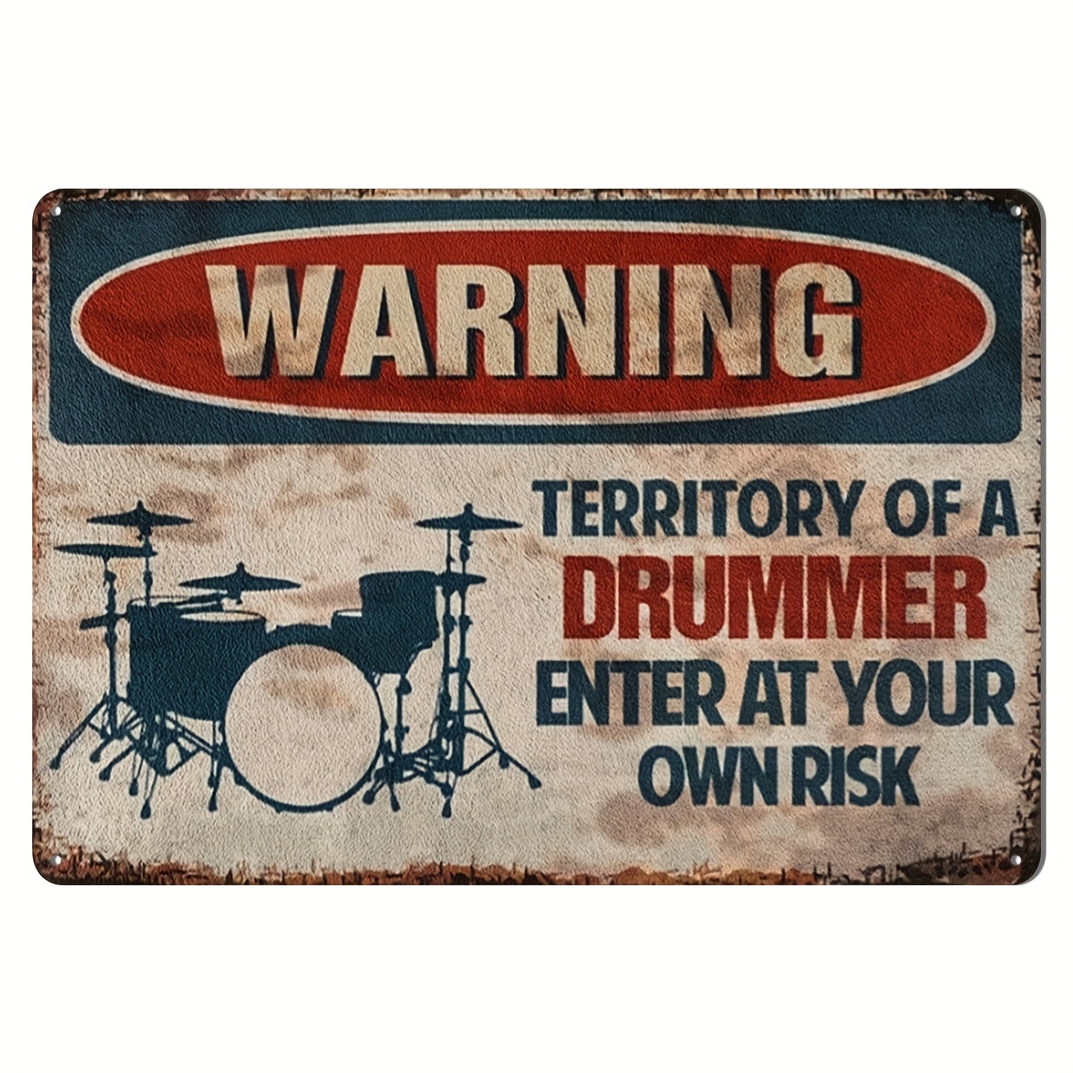 

1pc Drum Set Warning Metal Sign Vintage Club Decor Territory Of A Drummer Tin Poster Home Music Room Room Wall Decoration Plaque 12x8 Inch Vintage Metal Tin Sign