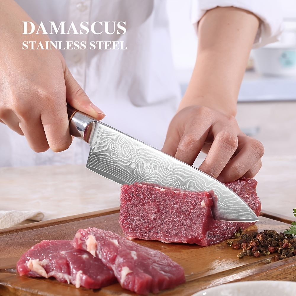 1pc, Professional Chef Knife, 8 Inch Damascus Kitchen Knives Of Japanese  VG-10 Stainless Steel ,Ultra Sharp Blade And Ergonomic Handle, Stain  Resistan