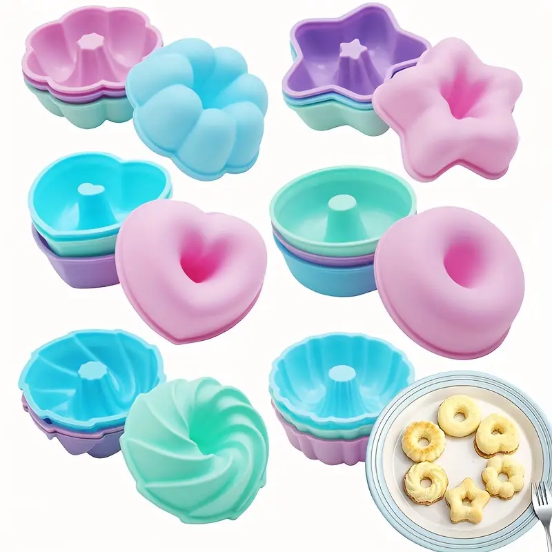 Silicone Muffin Cups, 6 Shapes Cupcake Cups, Mini Fluted Tube Cake