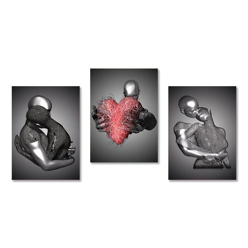 Canvas Poster Modern Art Love Heart 3d Wall Art Metal - Temu