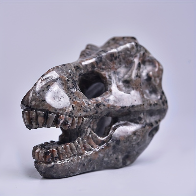 Natural Sodalite Flint Dinosaur Skull Carved Ornament Healing Crystal