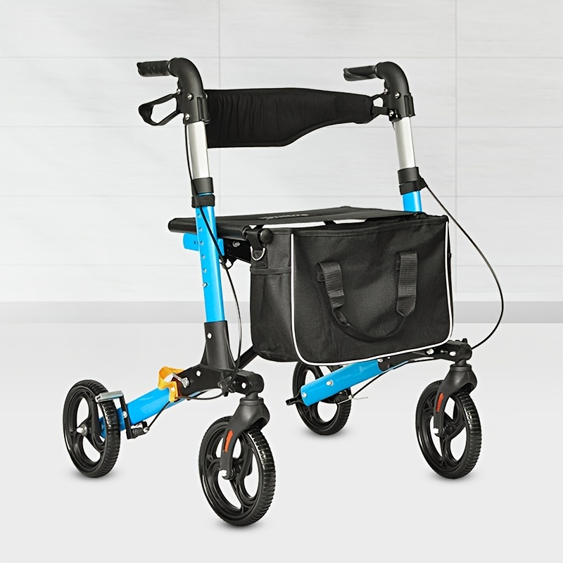 Four-Wheel Aluminum Alloy Mobility Walker, Portable Folding Hand Truck for the Elderly and Disabled, with Seating Option