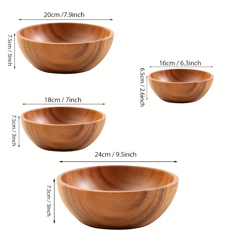 Ensaladeras de madera de acacia de 9.5 pulgadas, cuencos para ensalada de  frutas y verduras, cuenco de madera para servir (un tazón)