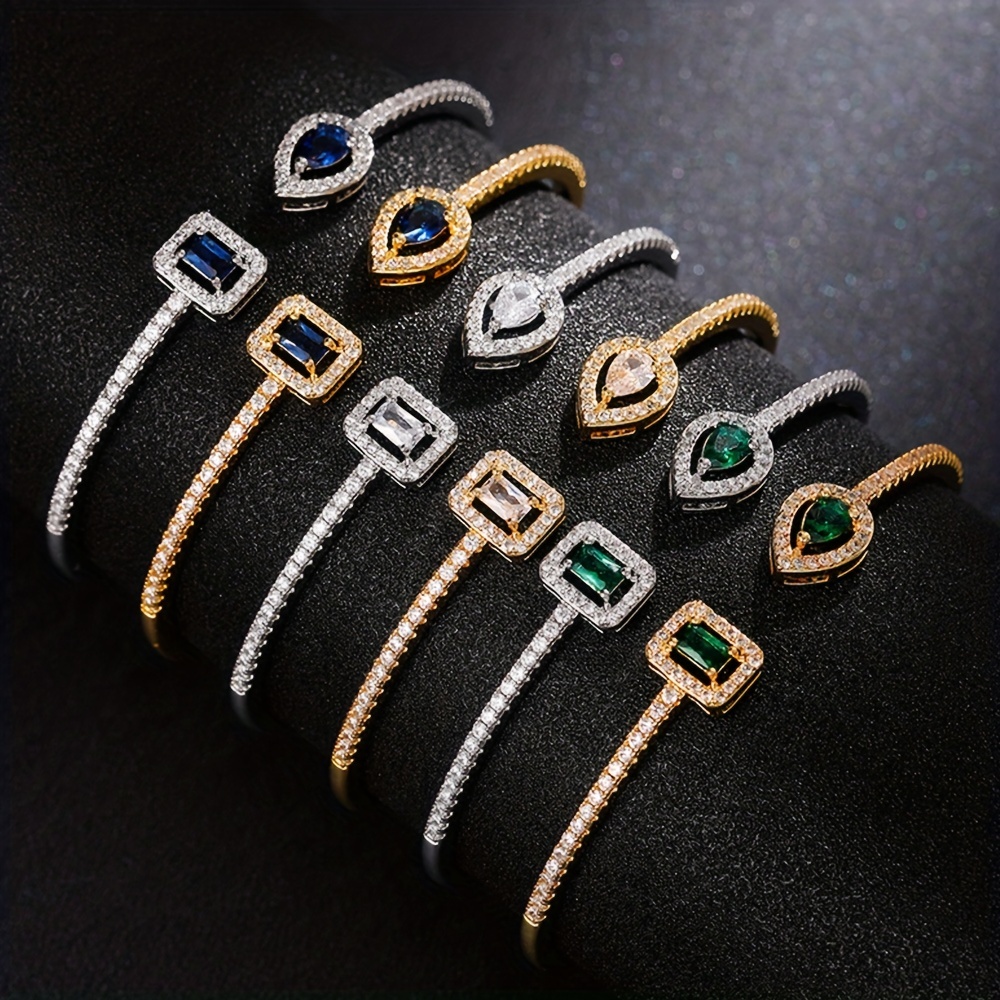 

Geometric Multicolor Zircon Cuff Bangle Personality Women's Jewelry Luxury Design Hand Decoration