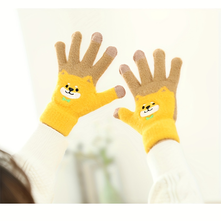 Warm Female Winter Open Finger Cartoon Embroidered Cherry Warm