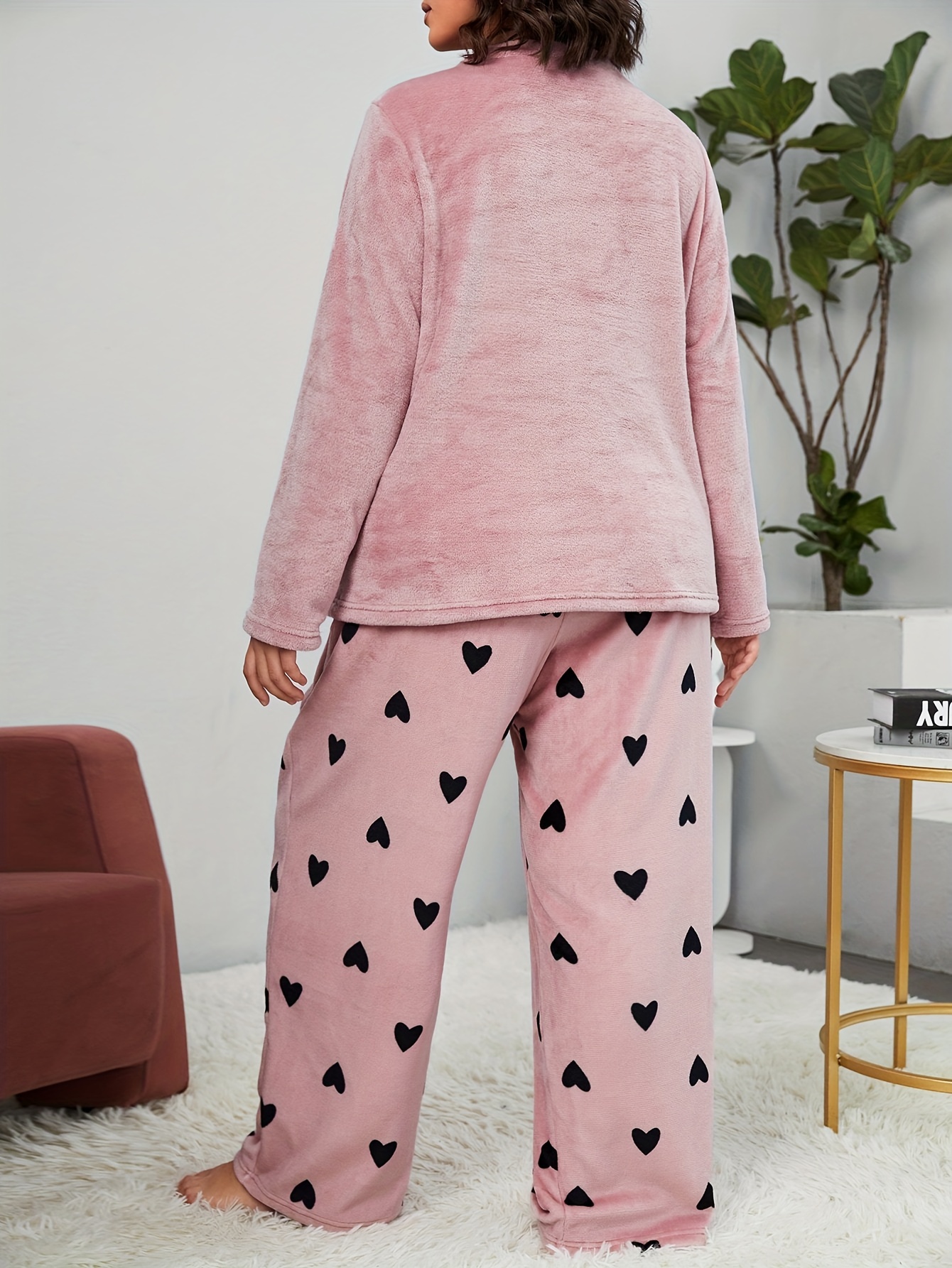 Conjunto de pijama pantalones con top con bordado de letra de franela, Moda de Mujer