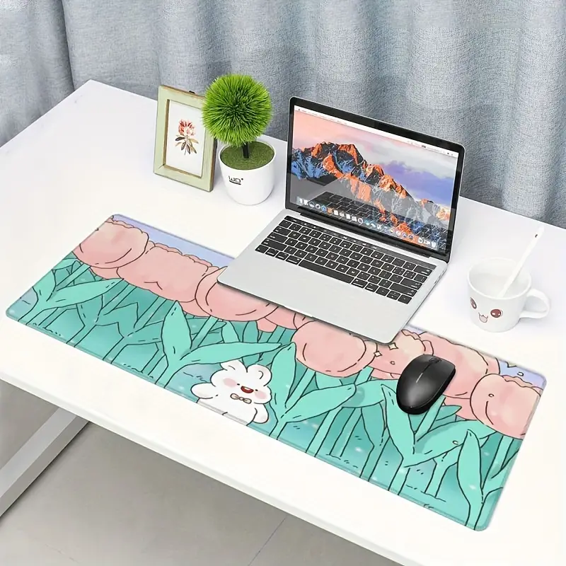 Kawaii Cartoon Rabbit Desk Mat, Tulip Desk Pad Anime Flowers Mousepad  Extended Mouse Pad Xxl, Keyboard Mouse Mat, Office Decor Desk Accessories  For Women - Temu