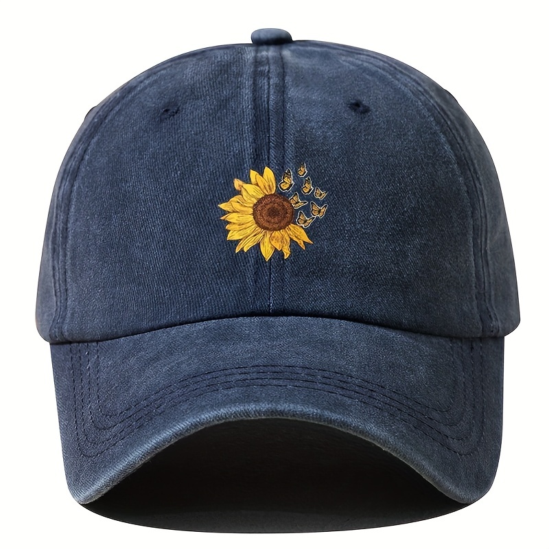 TEMU 1pc Unisex Sunshade Washed Distressed Baseball   With Sunflower For Outdoor Sport, For Gifts