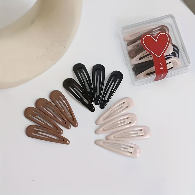 

12pcs Glossy Jelly Color Snap Hair Clips Simple Sweet Bb Hair Clips Side Clip Bangs Broken Hairpins Solid Color Water Drop Hair Accessories