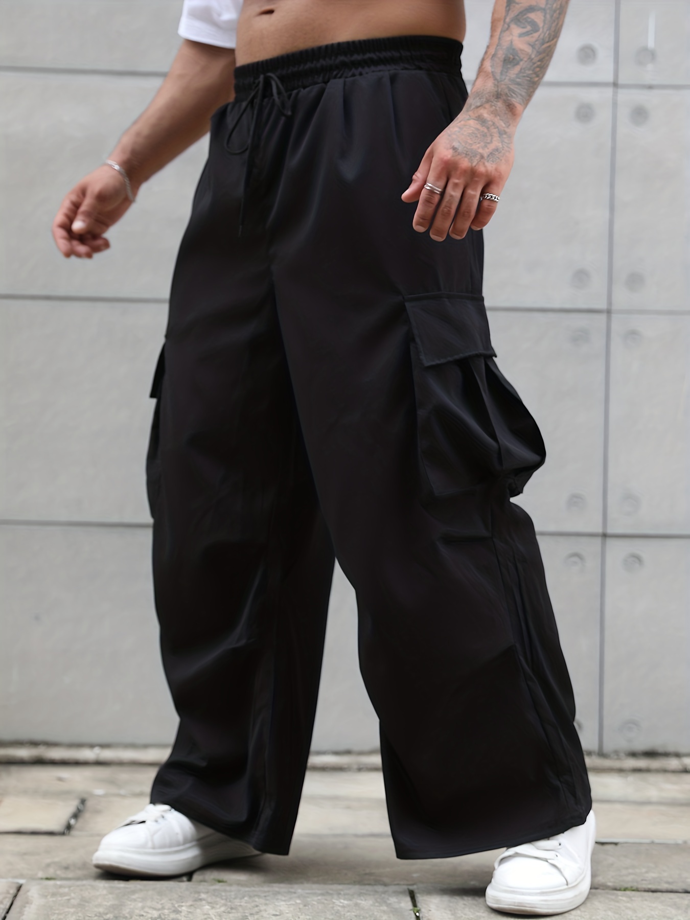 Pantalones cargo de hombre con etiqueta ''NEW VISION'' y bolsillos con  solapa, Jogger Suelto De Moda