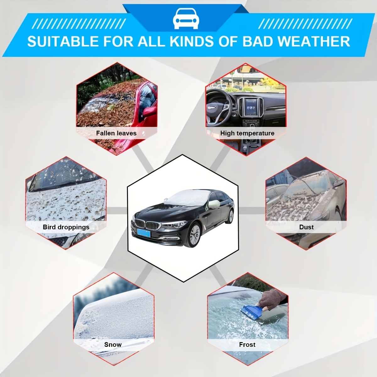 Car Windshield Snow Cover, Magnetic Car Windshield Snow Ice Cover With 4  Layers Protection