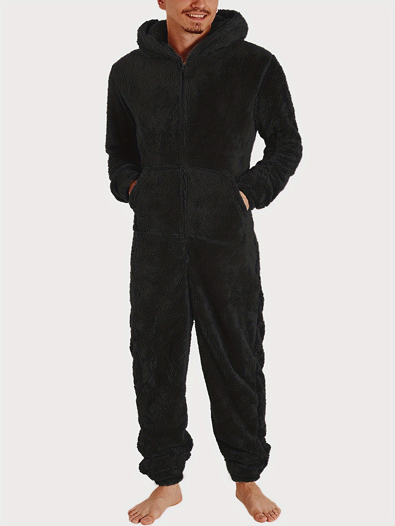 Solid Hooded Fuzzy Pajama Jumpsuit Music Festival Comfy Long - Temu Canada