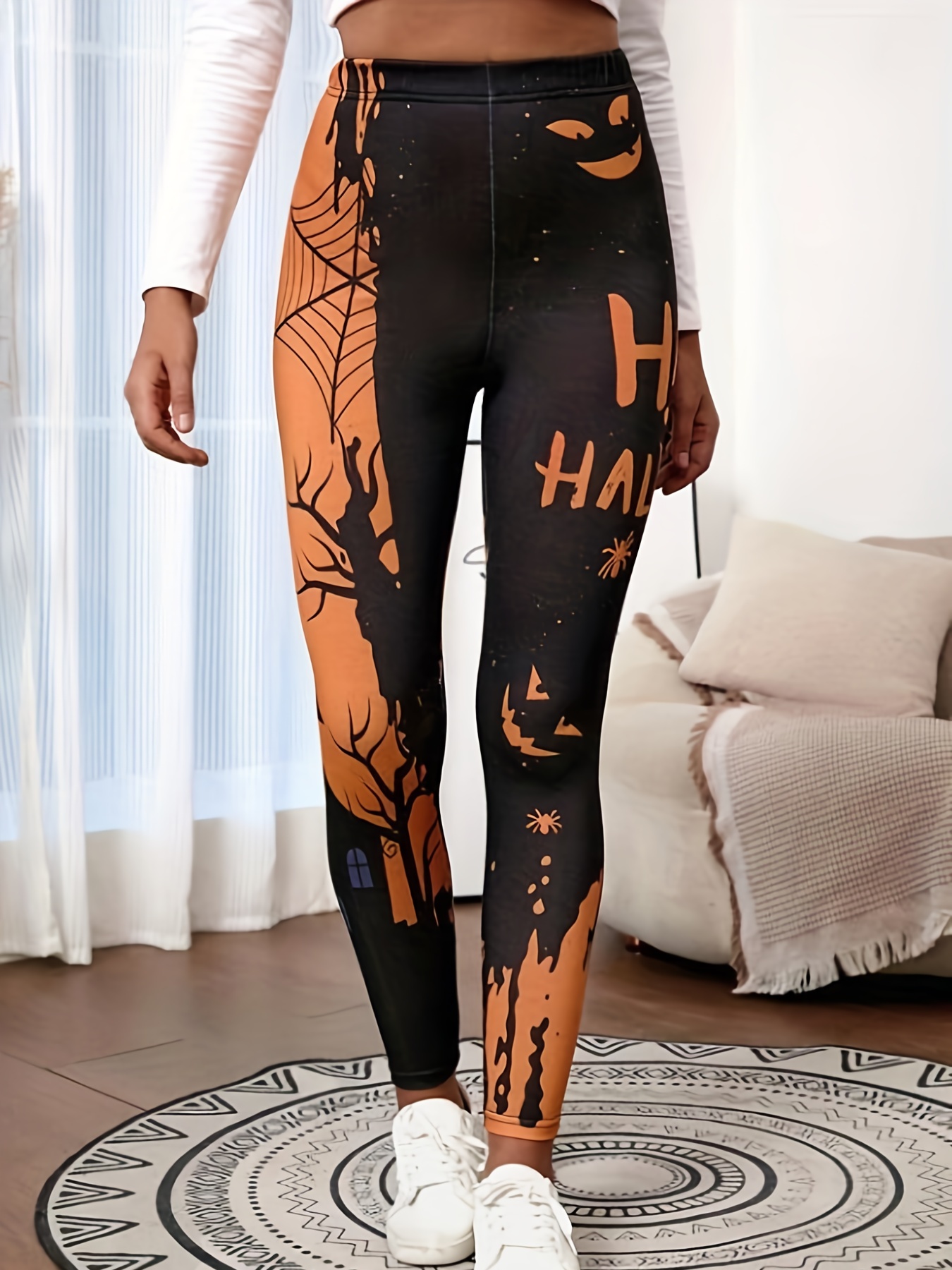 Plus Size Halloween Casual Leggings Women's Plus Graphic - Temu