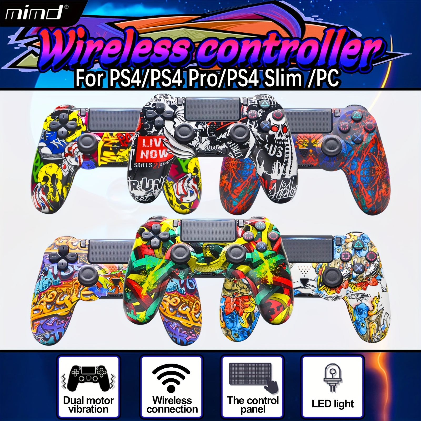 mimd wireless controller for ps4 compatible with ps4 slim pro gamepad with enhanceddual vibration analog sticks 6 axis motion sensor charging cable details 5