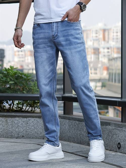 Мужские повседневные зауженные джинсы, шикарные брюки из эластичной джинсовой ткани в уличном стиле