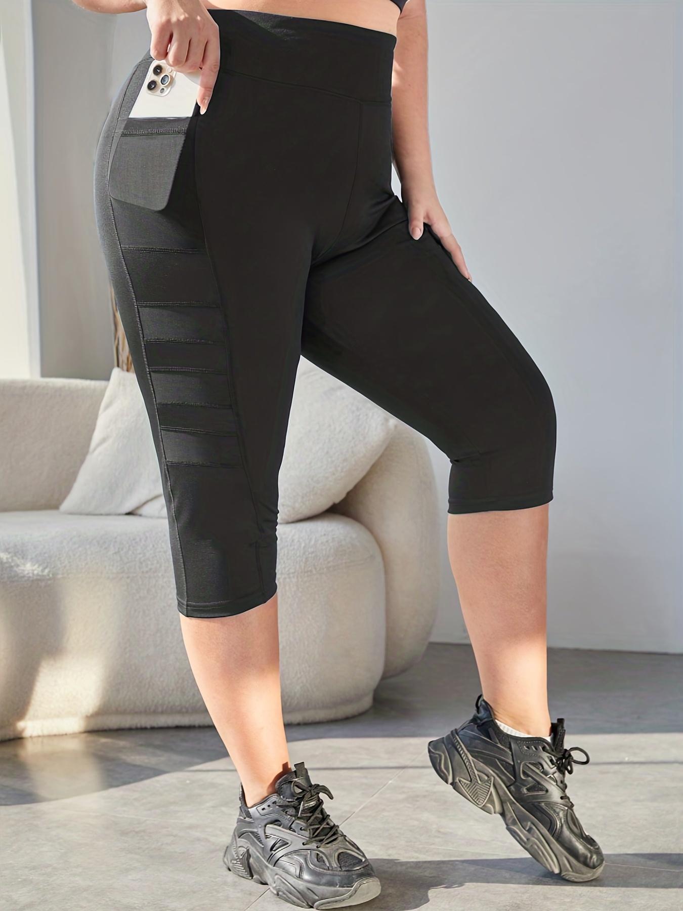Leggings deportivos cortos de cintura con banda ancha  Cropped sports  leggings, Sports leggings black, Outfits with leggings