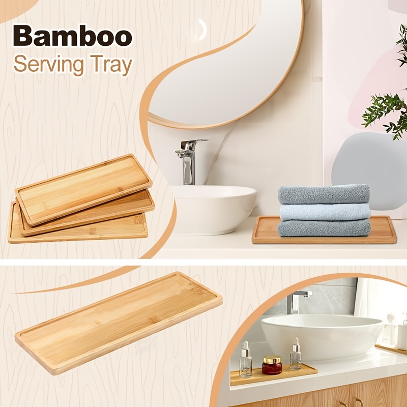 Bandeja blanca de baño para encimera de tocador, bandeja de madera  decorativa de bambú para decoración de encimera de baño de invitados