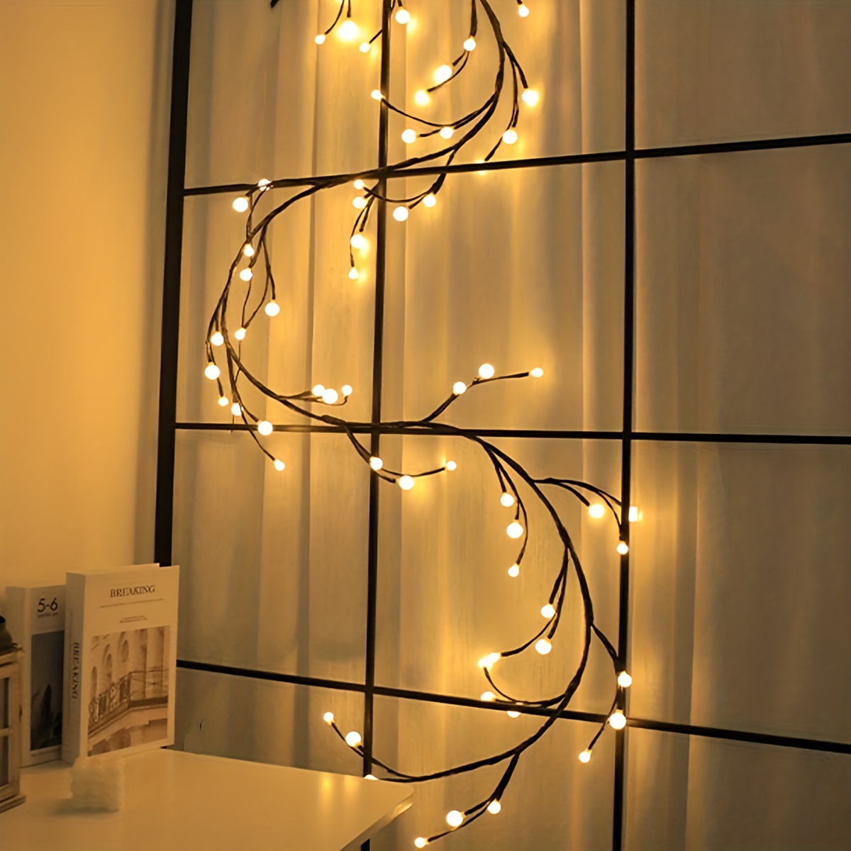 1pc usb powered willow vine lamp 48 led 1 8m 5 9 foot string lights for living room bedroom party walls home decoration christmas halloween decorations details 6
