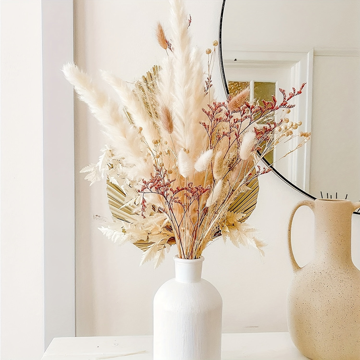 Mini Pink Flower Vase and Pink Dried Flowers, Dried Flowers Including  Pampas Grass Bunny Tails Gifts for Her, New Home Gift Mothers Day 