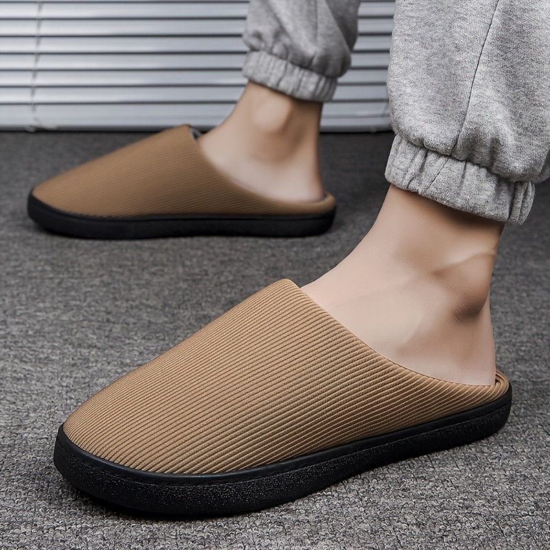 Mens Memory Foam Warm Plush Lining Non Slip Striped Slippers Indoor Winter  - Men's Shoes - Temu