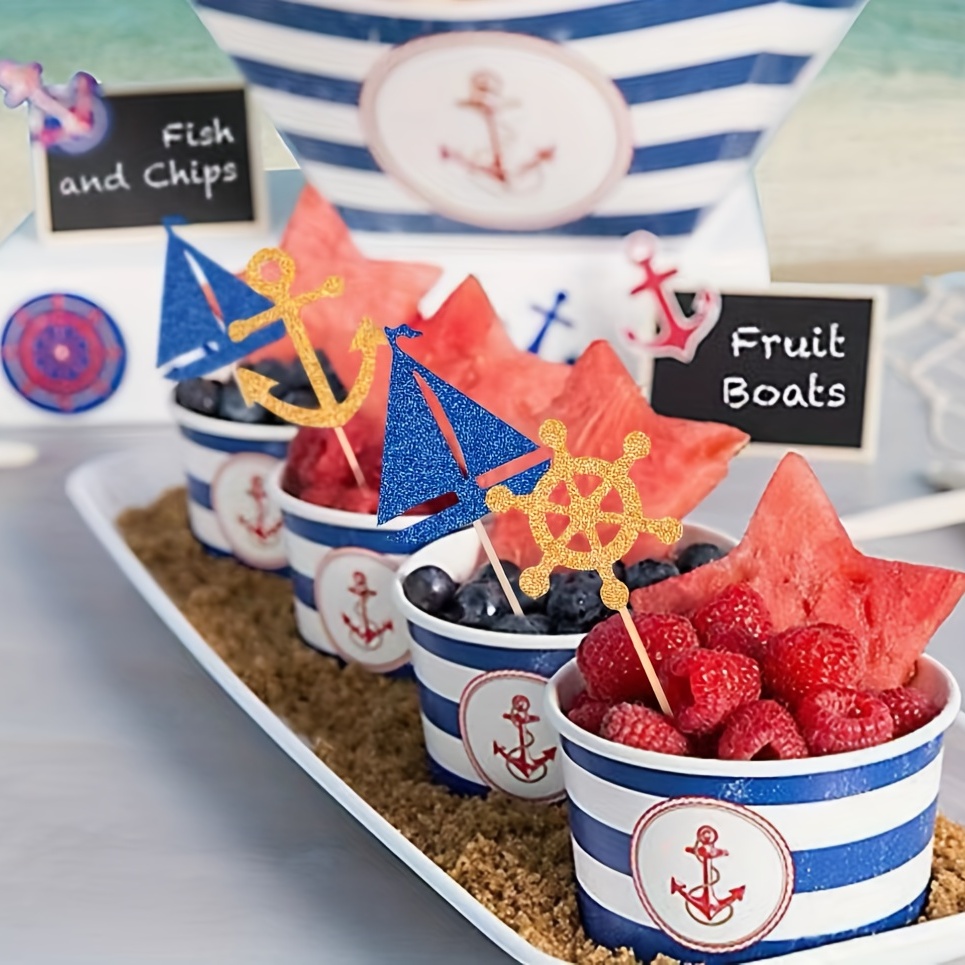 Nautical Theme Glitter Cupcake Picks Cupcake Toppers Food - Temu